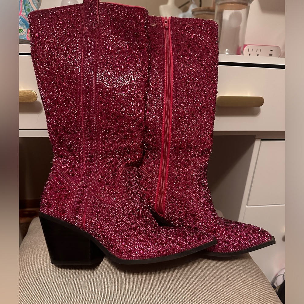 Corkys Glitzy Fuchsia Rhinestones Boot Size 8- worn once